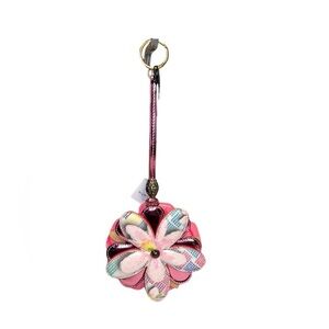 KURT GEIGER• Pink Floral Leather Bag Charm